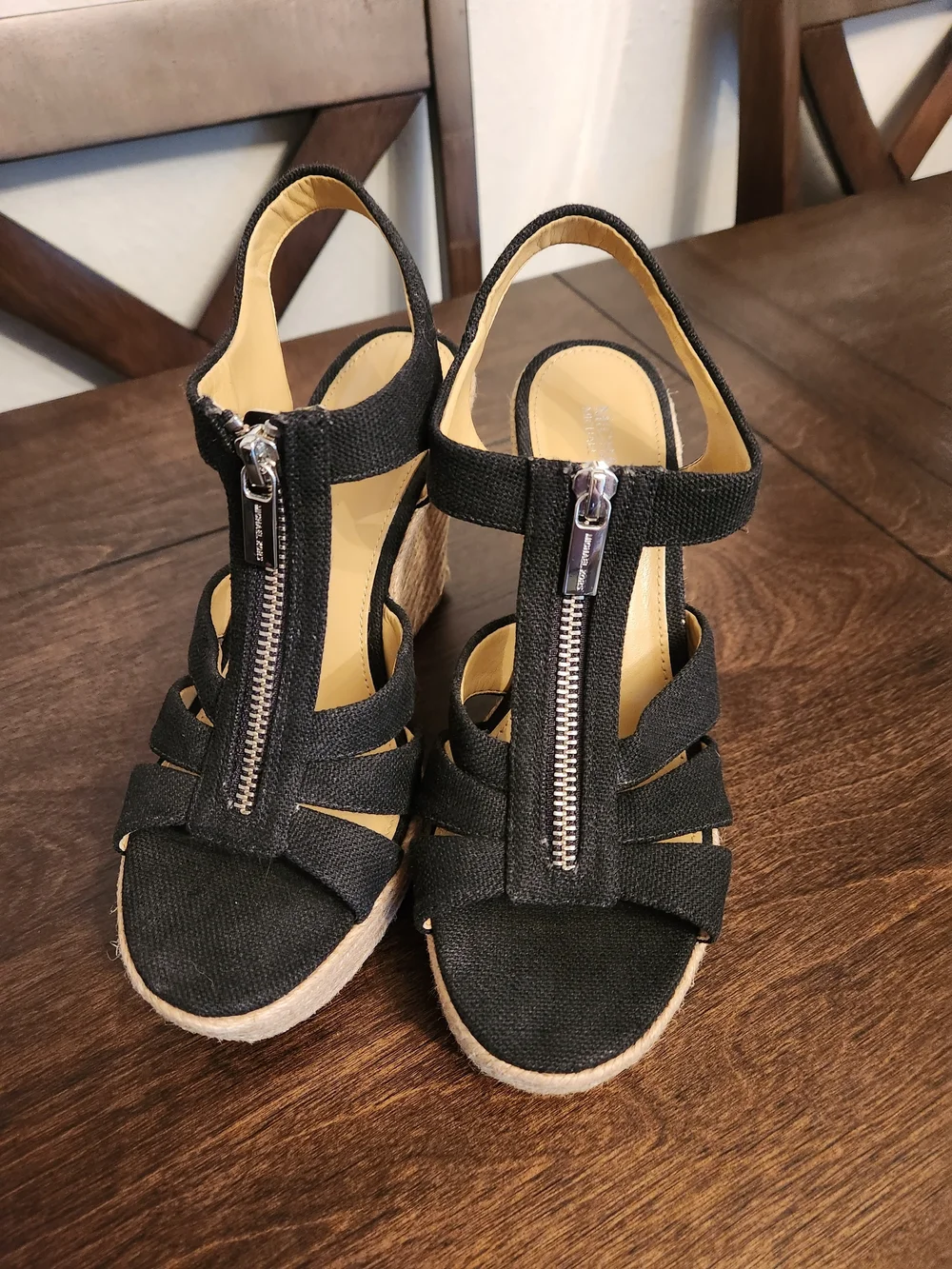 Michael Kors Women's Berkley Canvas Espadrille Wedge Sandal Size 7 Black - Picture 6 of 9